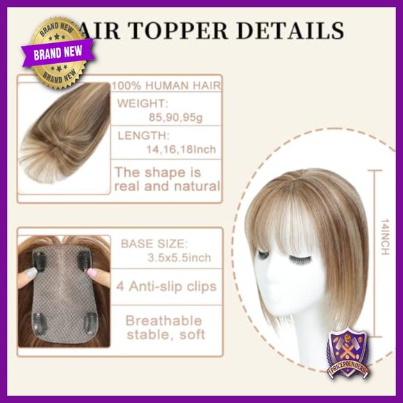 Real Human Hair Topper with Wispy Bangs for Thinning Crown main image 6